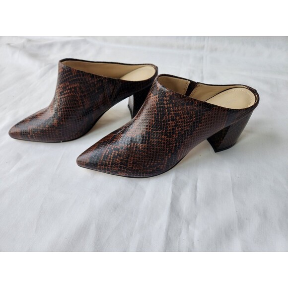 Marc Fisher 7.5 Ragni Brown Snake Leather Mule PointedToe 2.5"Block Heel - Picture 4 of 9
